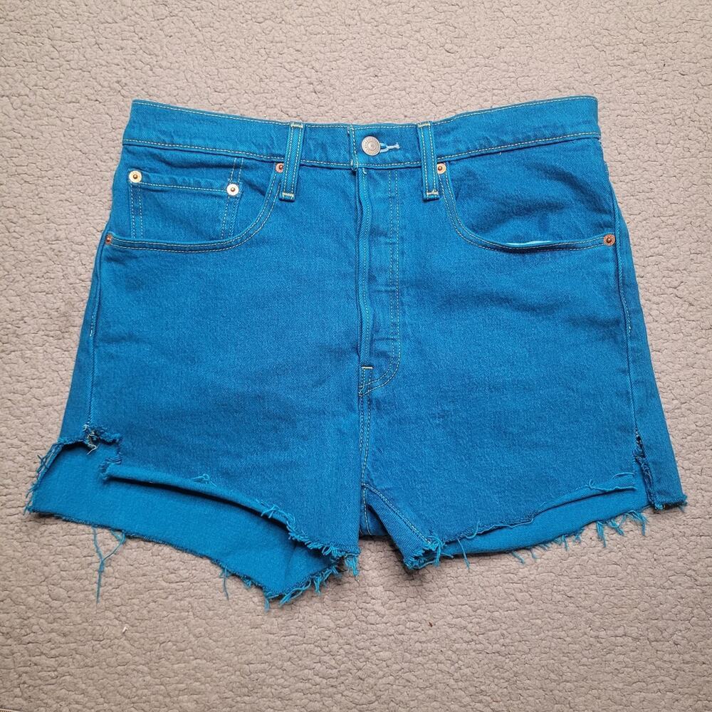 Levi's 501 Shorts 30 Blue Dyed High Rise Button Fly Raw Hem Frayed‎ 56327-0097